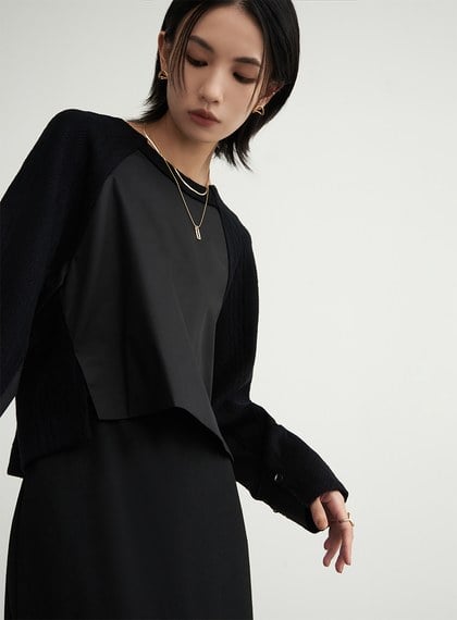 異材質拼接休閒上衣